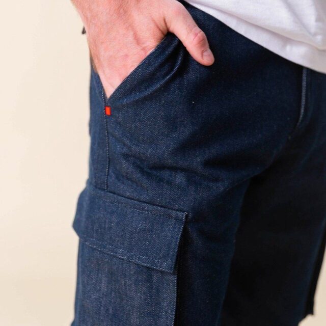 1083 - SHORT CARGO JEANS 179N coton bio superdenim bleu Homme