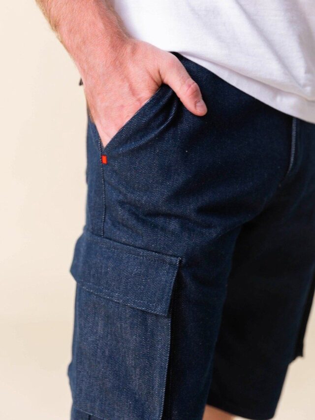 1083 - SHORT CARGO JEANS 179N coton bio superdenim bleu Homme