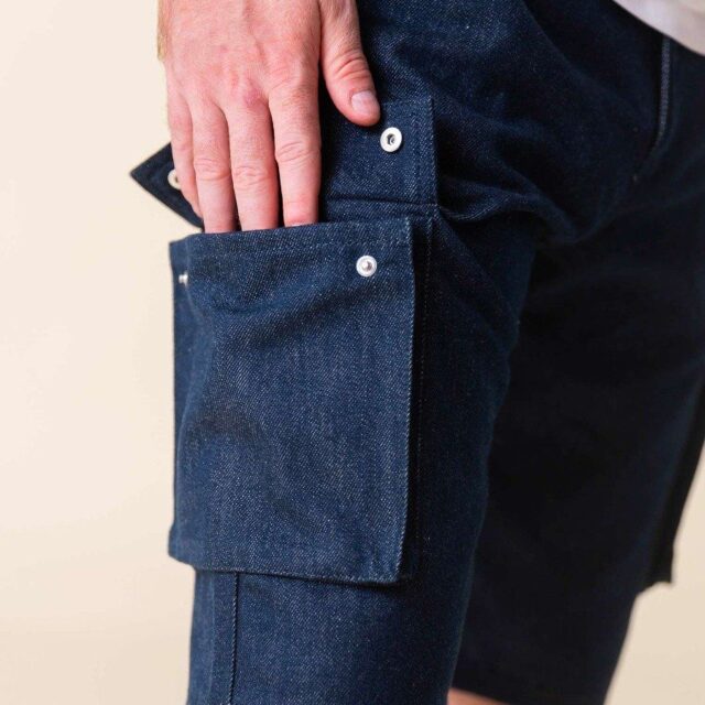 1083 - SHORT CARGO JEANS 179N coton bio superdenim bleu Homme