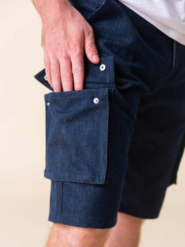 1083 - SHORT CARGO JEANS 179N coton bio superdenim bleu Homme