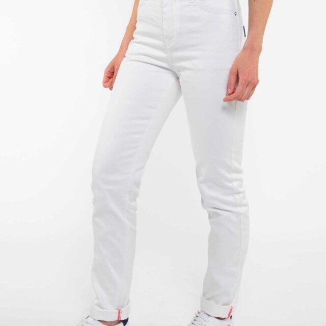 1083 - JEANS DROIT 201H BLANC DES VOSGES taille haute coton bio uni blanc