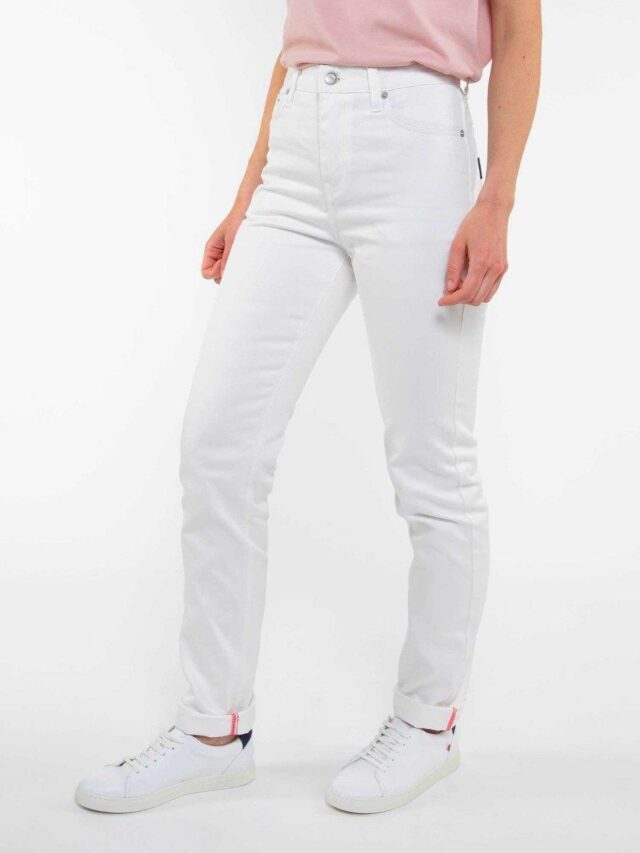 1083 - JEANS DROIT 201H BLANC DES VOSGES taille haute coton bio uni blanc