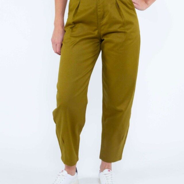 1083 - PANTALON VERT OLIVE 218H ballon taille haute coton bio denimoriginal uni