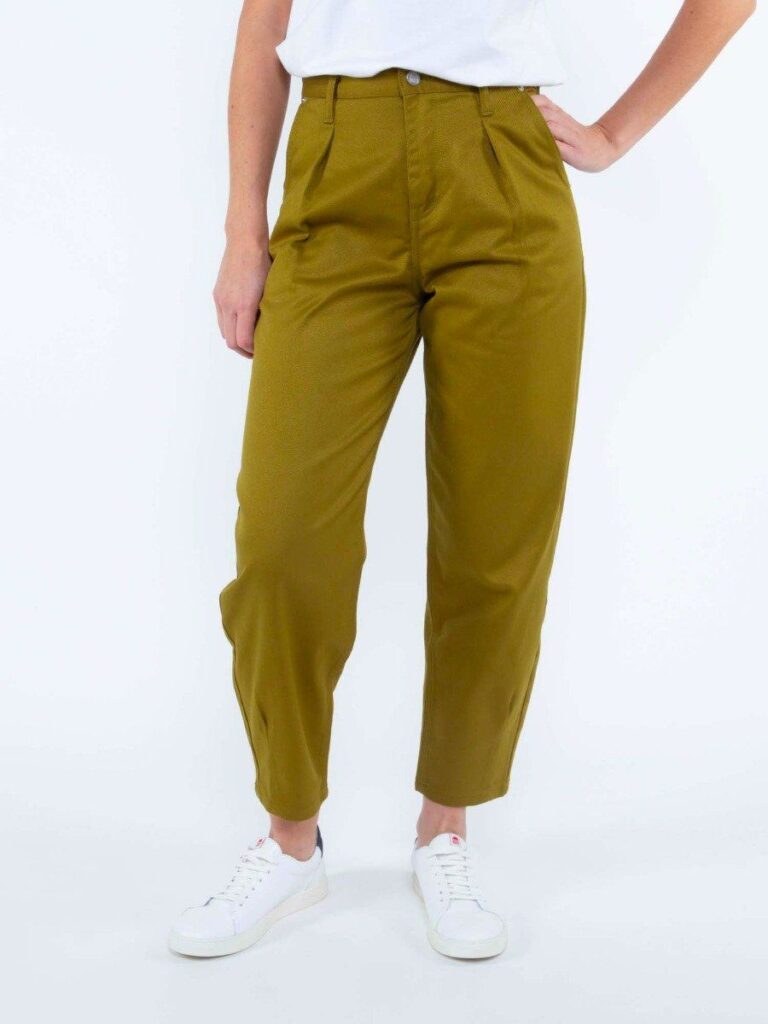 1083 - PANTALON VERT OLIVE 218H ballon taille haute coton bio denimoriginal uni