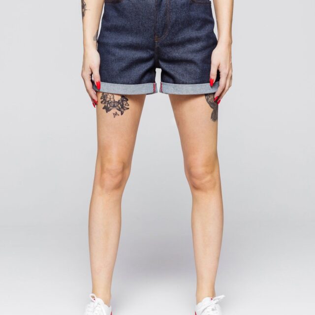 1083 - SHORT JEANS 276H LARGE taille haute coton bio indigo brut