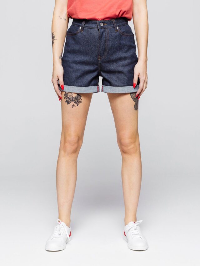 1083 - SHORT JEANS 276H LARGE taille haute coton bio indigo brut