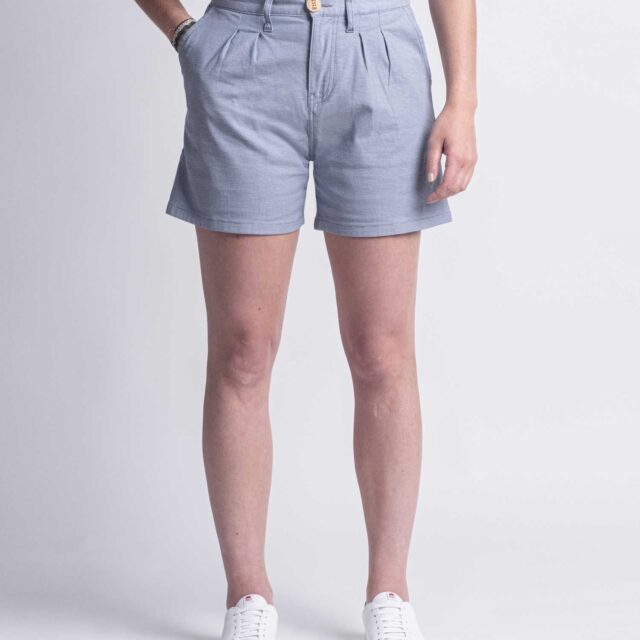 1083 - SHORT PINCE 278H LARGE taille haute coton bio pique flex bleu Femme