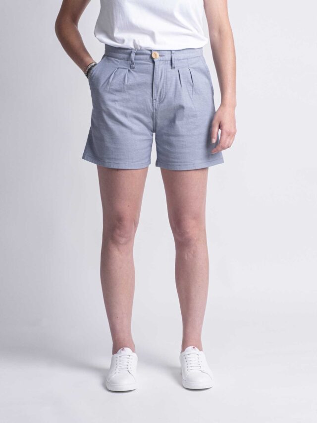 1083 - SHORT PINCE 278H LARGE taille haute coton bio pique flex bleu Femme