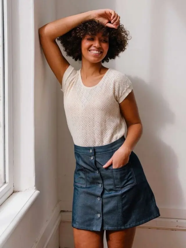Jupe Denim Co Taille 8, Bleu, Coupe A-line, En Polyester Effet Denim, Avec Poches - Très Bon état