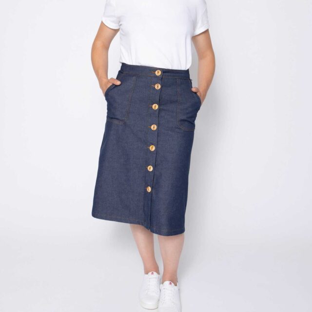 1083 - JUPE MIDI EVASEE 293N LES JUPONS DE LOUISON coton bio bleu