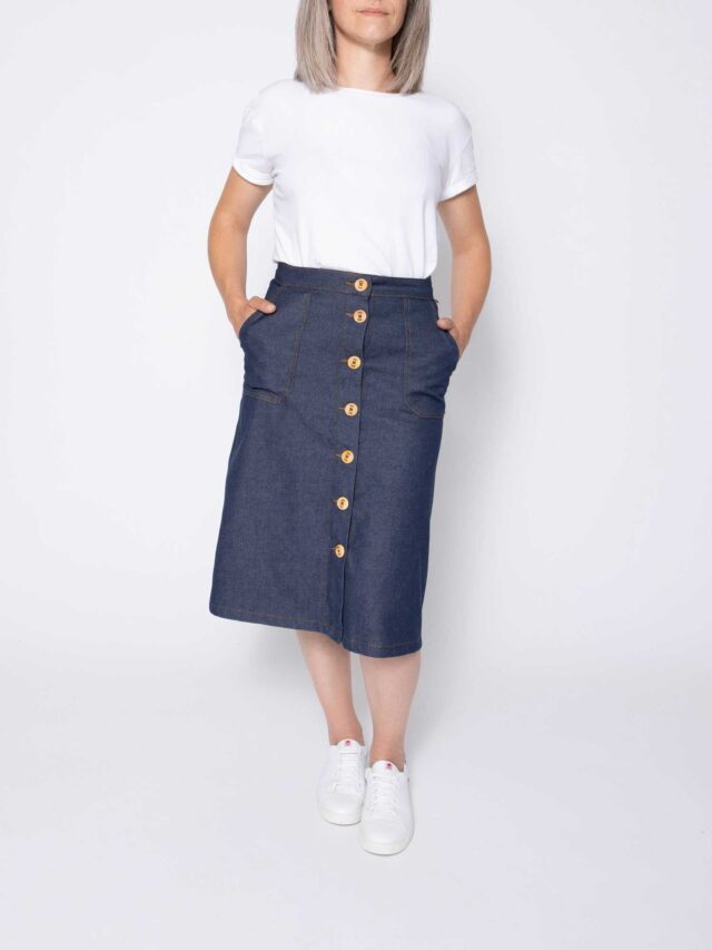 1083 - JUPE MIDI EVASEE 293N LES JUPONS DE LOUISON coton bio bleu