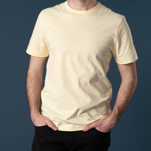 1083 - T-SHIRT DROIT 304 UNI coton bio jaune pastel Homme