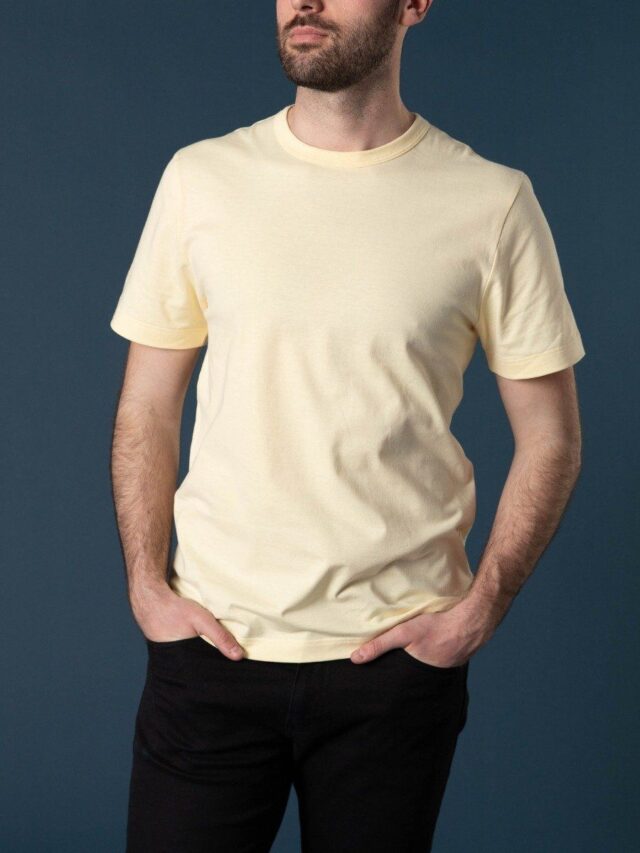 1083 - T-SHIRT DROIT 304 UNI coton bio jaune pastel Homme