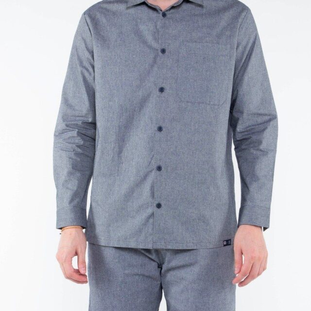 1083 - CHEMISE DROITE 370 BLANC DES VOSGES  coton bio uni bleu gris
