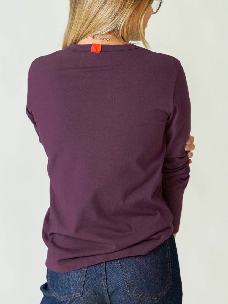 1083 - T-SHIRT MANCHES LONGUES DROIT 405 UNI coton bio prune Femme