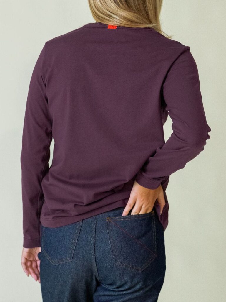 1083 - T-SHIRT MANCHES LONGUES DROIT 405 UNI coton bio prune Femme