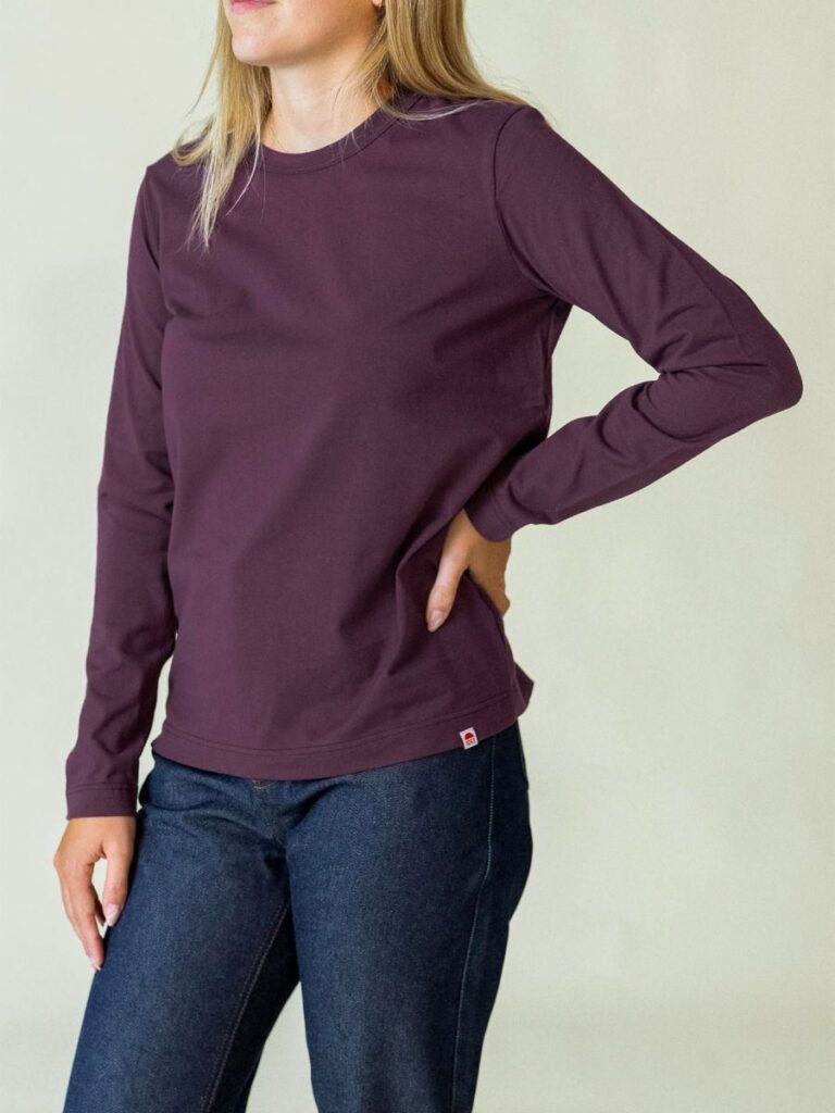 1083 - T-SHIRT MANCHES LONGUES DROIT 405 UNI coton bio prune Femme