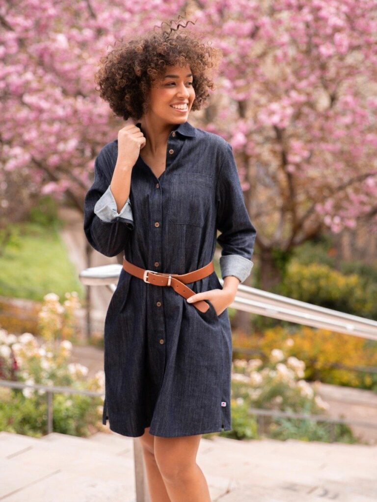 1083 - ROBE CHEMISE EN JEANS 551 coton bio filidenim indigo brut