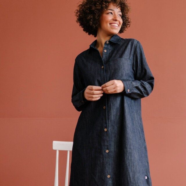 1083 - ROBE CHEMISE EN JEANS 551 coton bio filidenim indigo brut