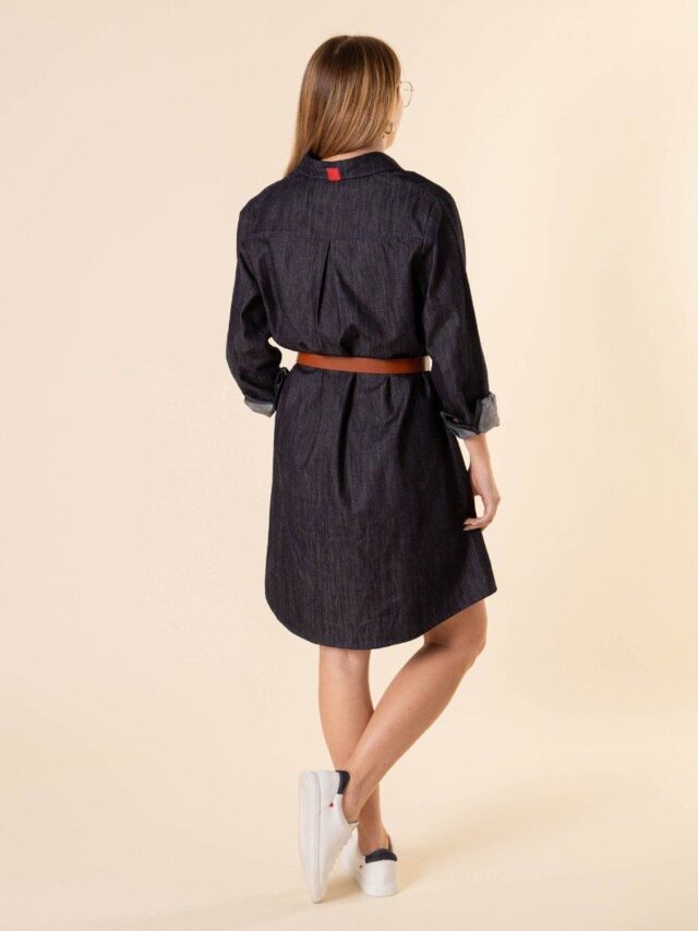 1083 - ROBE CHEMISE EN JEANS 551 coton bio filidenim indigo brut