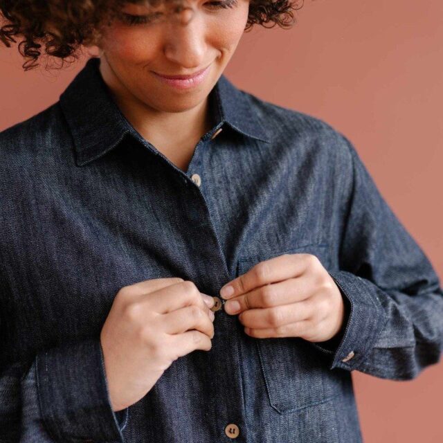 1083 - ROBE CHEMISE EN JEANS 551 coton bio filidenim indigo brut