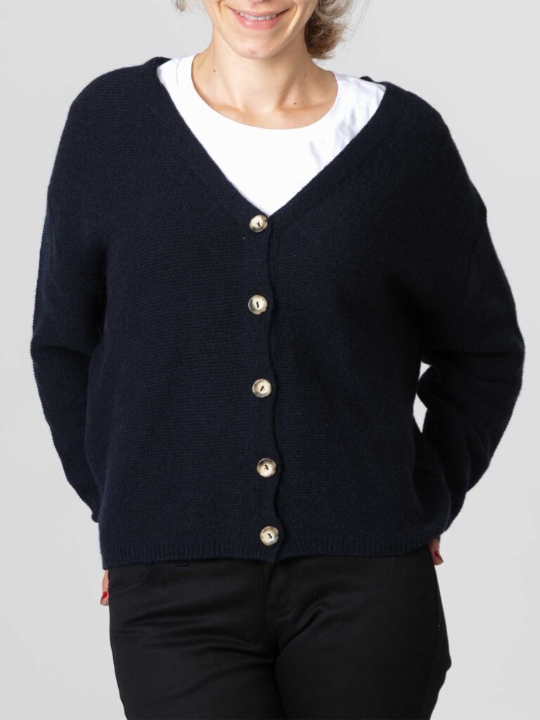 1083 - CARDIGAN BLEU MARINE 618 VOLONTAIRE laine recyclee Femme