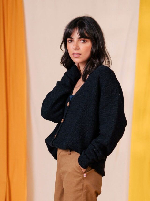 1083 - CARDIGAN 618 VOLONTAIRE laine recyclee bleu Femme