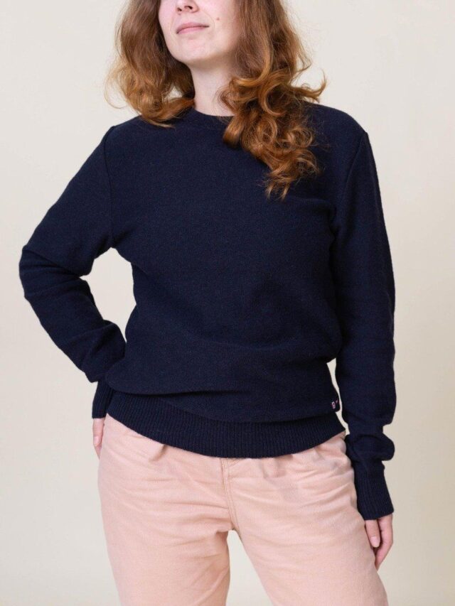 1083 - PULL UNI 670 VOLONTAIRE laine recyclee bleu Femme