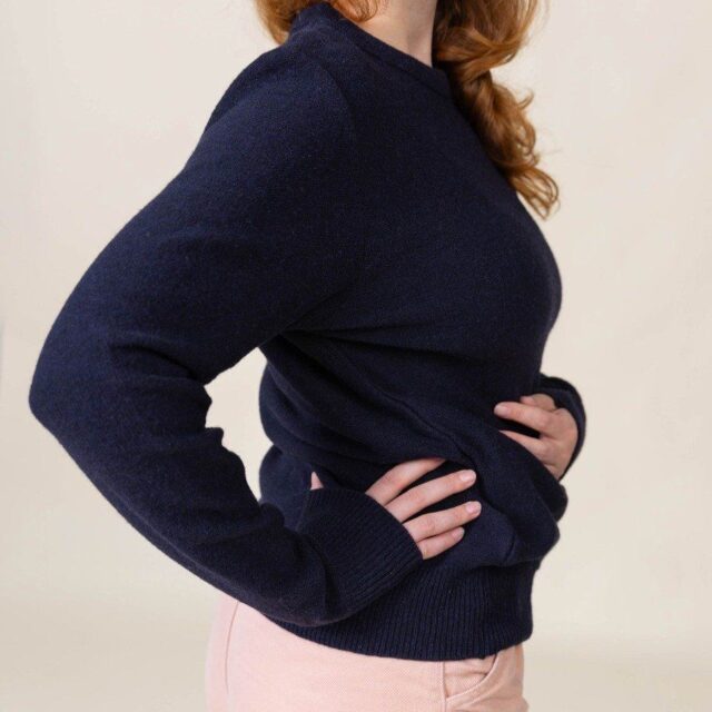 1083 - PULL UNI 670 VOLONTAIRE laine recyclee bleu Femme