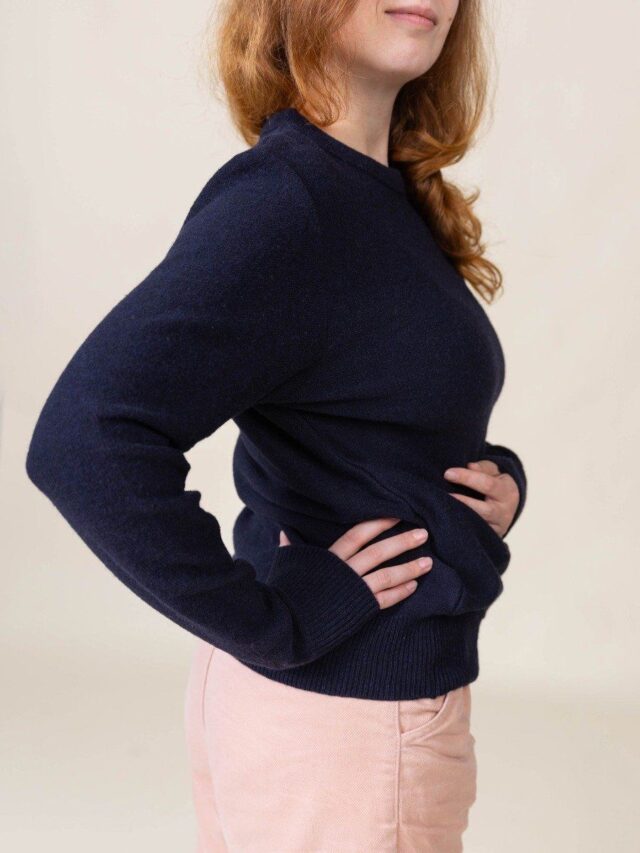 1083 - PULL UNI 670 VOLONTAIRE laine recyclee bleu Femme