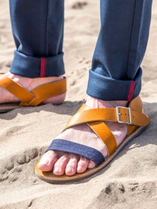1083 - SANDALES 929 coton bio cuir camel Homme