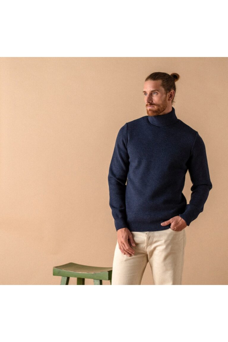 Le t-shirt Propre - Le col roulé 100% laine française - Marine Chiné