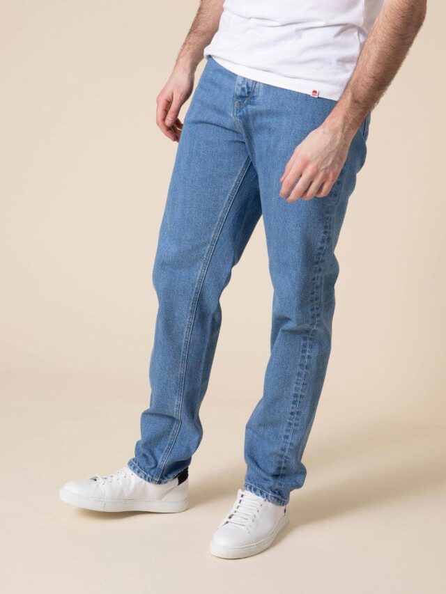 1083 - JEANS DROIT 101N DELAVE coton bio superdenim indigo clair Homme