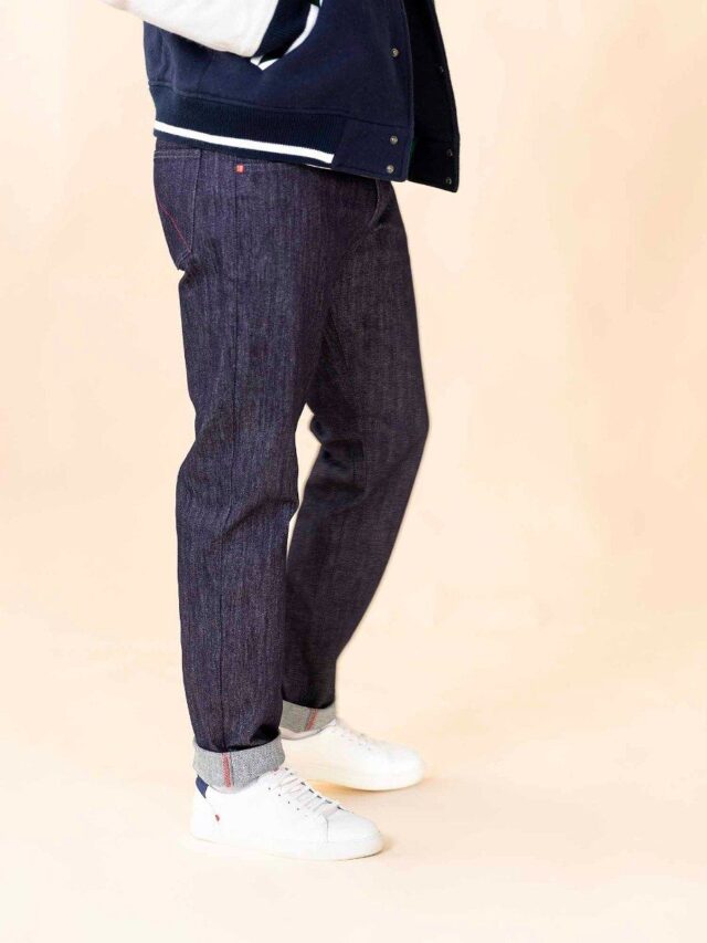 1083 - JEANS AJUSTE 105N ATHLETIQUE coton bio filidenim flex indigo brut Homme