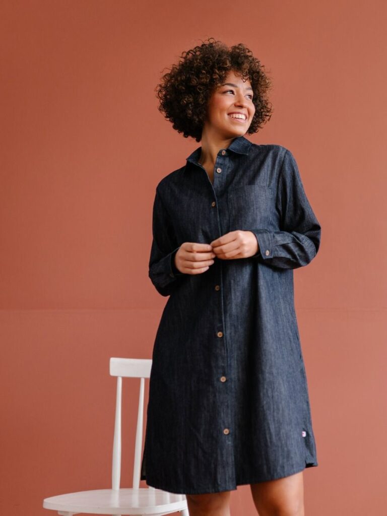 1083 - ROBE CHEMISE EN JEANS 2ND CHOIX 551 coton bio filidenim indigo brut