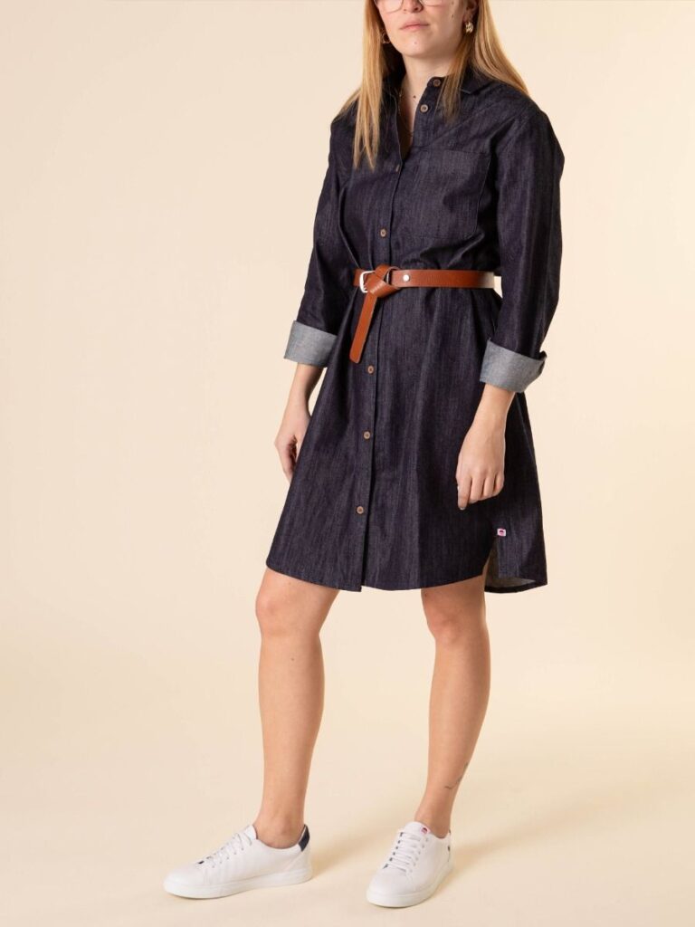 1083 - ROBE CHEMISE EN JEANS 2ND CHOIX 551 coton bio filidenim indigo brut