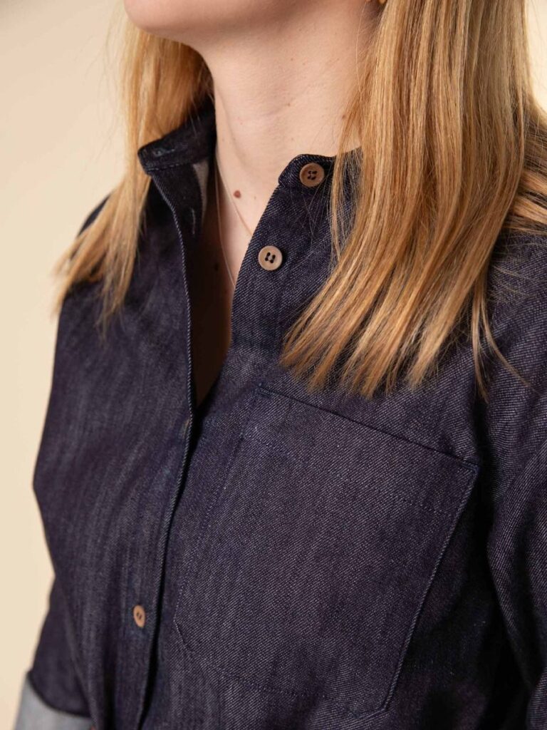 1083 - ROBE CHEMISE EN JEANS 2ND CHOIX 551 coton bio filidenim indigo brut
