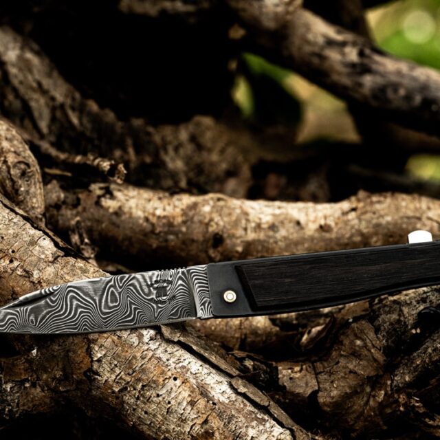 Couteaux Morta - Couteau Morta à pompe arrière damas Sans Ivoire Sans Fourreau clip