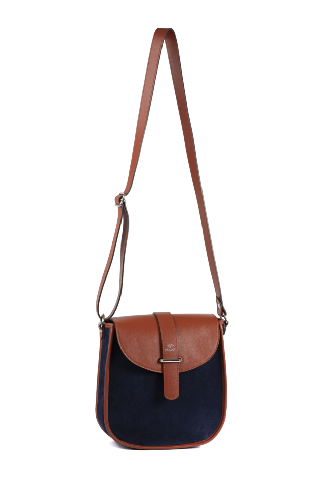 Daguet - Sac Agnès - Camel - Velours bleu nuit