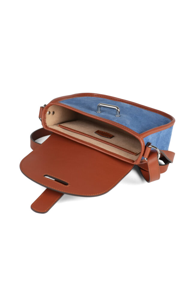 Daguet - Sac Petit Agnès - Camel - Velours bleu clair