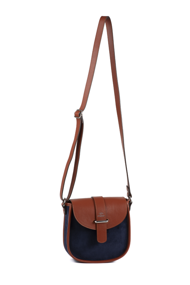 Daguet - Sac Petit Agnès - Camel - Velours bleu nuit