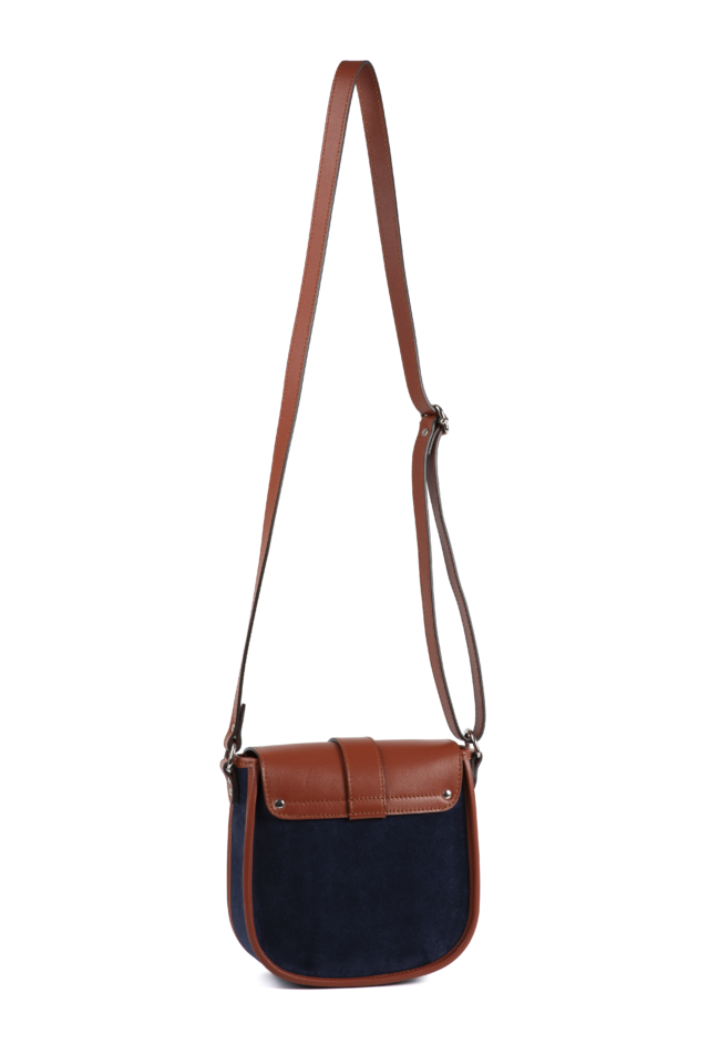 Daguet - Sac Petit Agnès - Camel - Velours bleu nuit