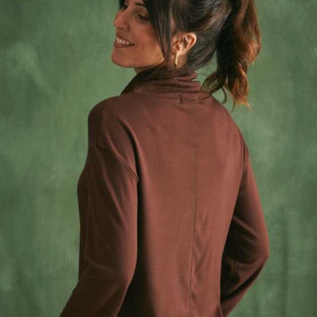 Lemahieu - Pull Fin 100% Laine Mérinos - Chocolat - Col Montant  | Made In France | Lemahieu
