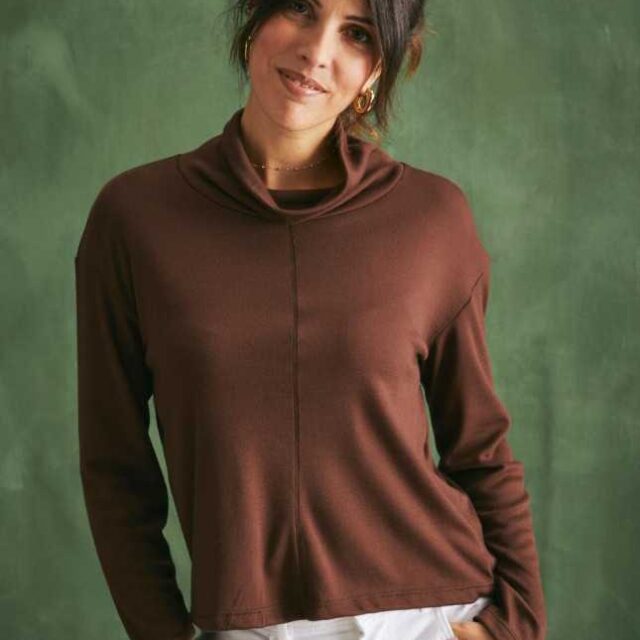 Lemahieu - Pull Fin 100% Laine Mérinos - Chocolat - Col Montant  | Made In France | Lemahieu