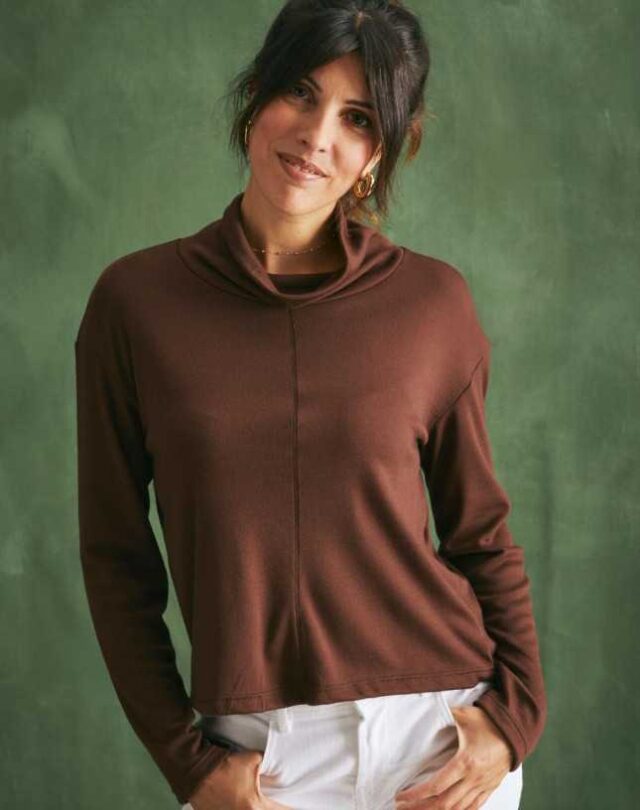 Lemahieu - Pull Fin 100% Laine Mérinos - Chocolat - Col Montant  | Made In France | Lemahieu