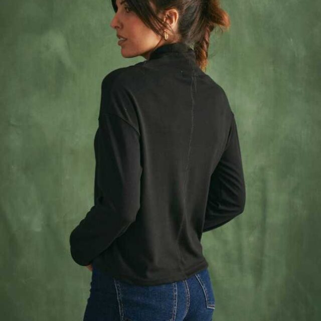 Lemahieu - Pull Fin 100% Laine Mérinos - Noir - Col Montant | Made In France | Lemahieu