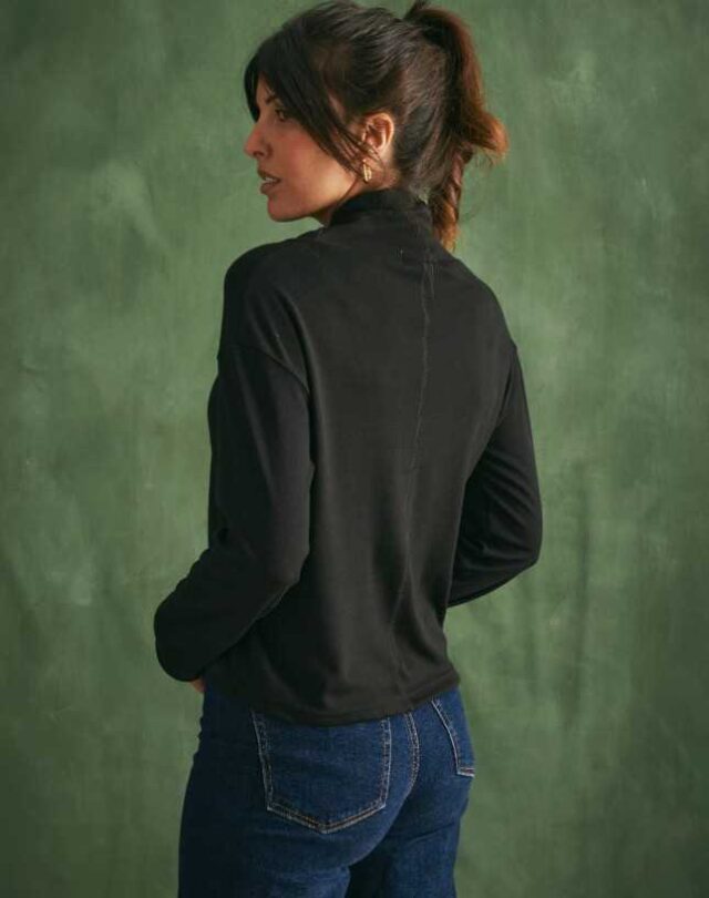 Lemahieu - Pull Fin 100% Laine Mérinos - Noir - Col Montant | Made In France | Lemahieu