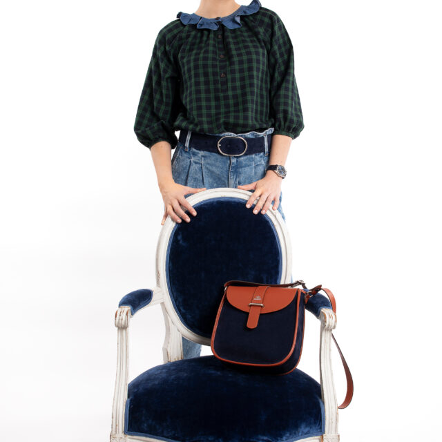 Daguet - Sac Agnès - Camel - Velours bleu nuit