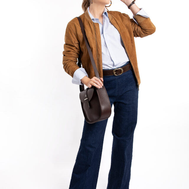 Daguet - Sac Agnès - Marron - Velours bleu nuit