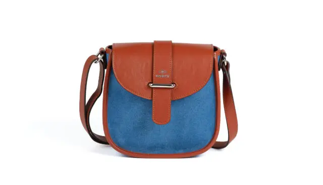 Daguet - Sac Petit Agnès – Camel – Velours bleu clair